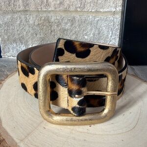 Streets Ahead Leopard Print Calf Hair Belt with Gold Buckle Western Boho Size Sm